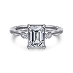 14K White Gold Emerald Cut Three Stone Diamond Engagement Ring