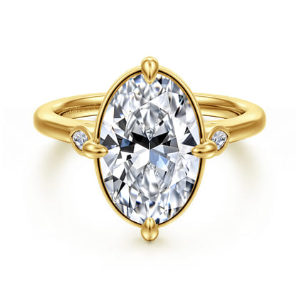 Charli - 14K Yellow Gold Bezel Prong Oval Three Stone Diamond Engagement Ring
