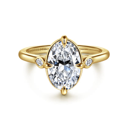 Charli - 14K Yellow Gold Bezel Prong Oval Three Stone Diamond Engagement Ring