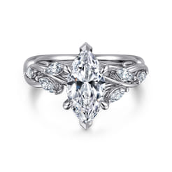 Charlina - 14K White Gold 6 Prong Floral Marquise Shape Diamond Engagement Ring