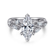 Charlina - 14K White Gold 6 Prong Floral Marquise Shape Diamond Engagement Ring