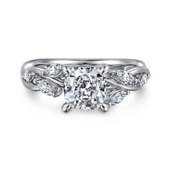 Charlina - 14K White Gold Floral Cushion Cut Diamond Engagement Ring
