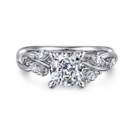 Charlina - 14K White Gold Floral Cushion Cut Diamond Engagement Ring