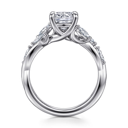 Charlina - 14K White Gold Floral Cushion Cut Diamond Engagement Ring