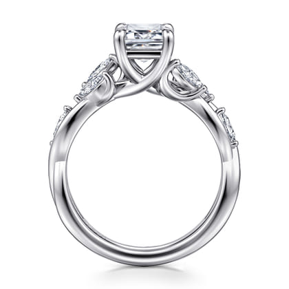 Charlina - 14K White Gold Floral Emerald Cut Diamond Engagement Ring
