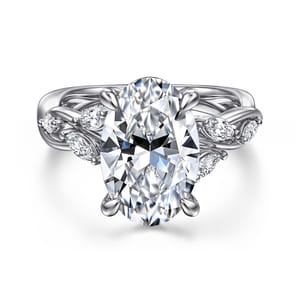 Charlina - 14K White Gold Floral Oval Diamond Engagement Ring