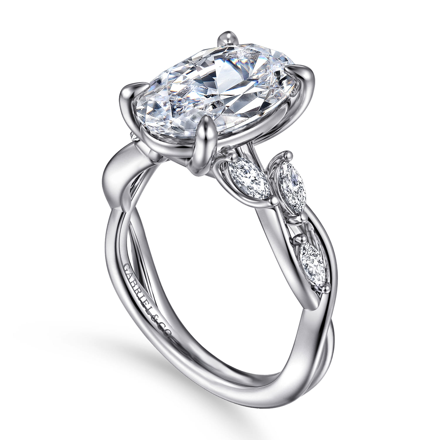 Charlina - 14K White Gold Floral Oval Diamond Engagement Ring