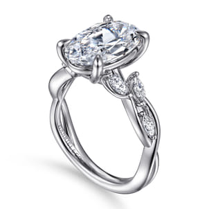 Charlina - 14K White Gold Floral Oval Diamond Engagement Ring