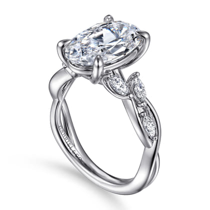 Charlina - 14K White Gold Floral Oval Diamond Engagement Ring