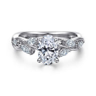 Charlina - 14K White Gold Floral Oval Diamond Engagement Ring