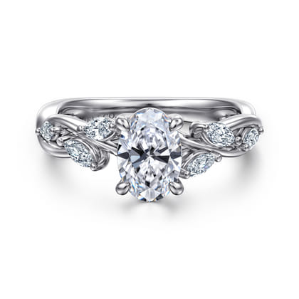Charlina - 14K White Gold Floral Oval Diamond Engagement Ring