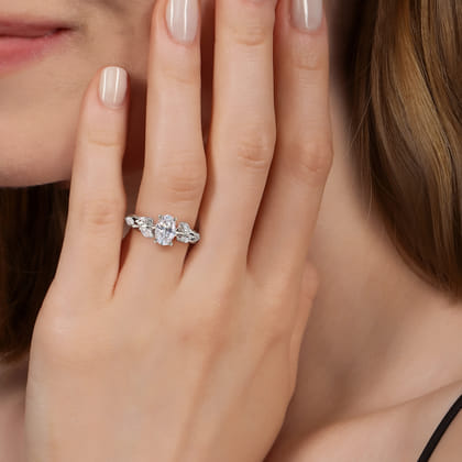 Charlina - 14K White Gold Floral Oval Diamond Engagement Ring