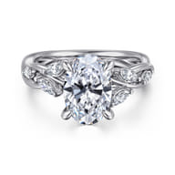 Charlina - 14K White Gold Floral Oval Diamond Engagement Ring