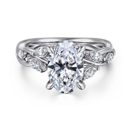 Charlina - 14K White Gold Floral Oval Diamond Engagement Ring