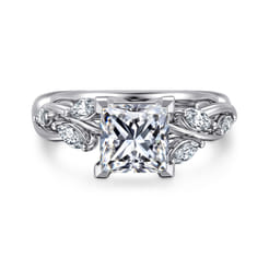 Charlina - 14K White Gold Floral Princess Cut Diamond Engagement Ring