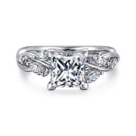 Charlina - 14K White Gold Floral Princess Cut Diamond Engagement Ring