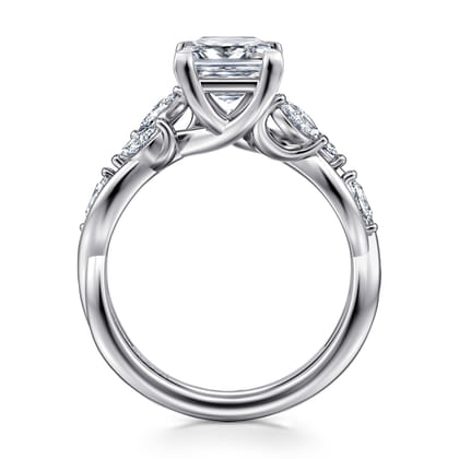 Charlina - 14K White Gold Floral Princess Cut Diamond Engagement Ring