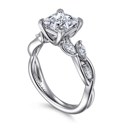 Charlina - 14K White Gold Floral Princess Cut Diamond Engagement Ring