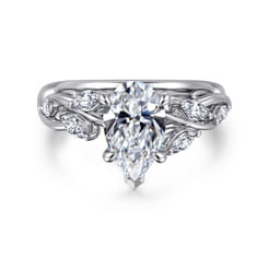 Charlina - 14K White Gold Floral Round Diamond Engagement Ring