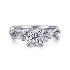 14K White Gold Floral Round Diamond Engagement Ring