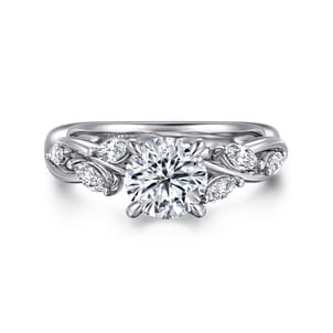 Charlina - 14K White Gold Floral Round Diamond Engagement Ring