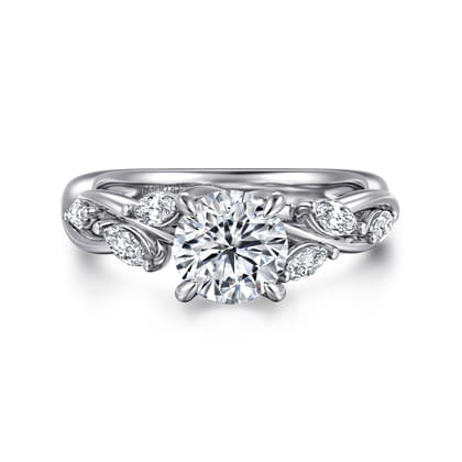 Charlina - 14K White Gold Floral Round Diamond Engagement Ring