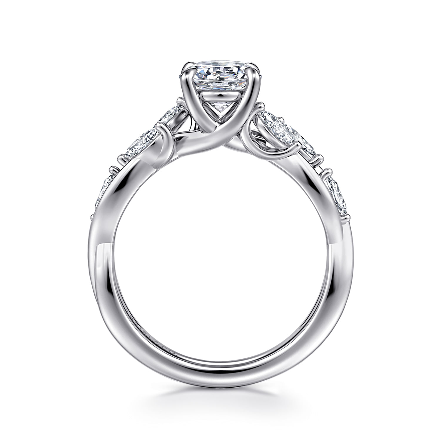 Charlina - 14K White Gold Floral Round Diamond Engagement Ring