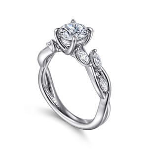 Charlina - 14K White Gold Floral Round Diamond Engagement Ring