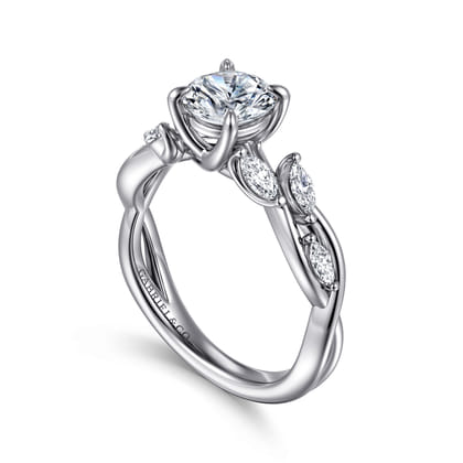 Charlina - 14K White Gold Floral Round Diamond Engagement Ring