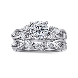 Charlina - 14K White Gold Floral Round Diamond Engagement Ring