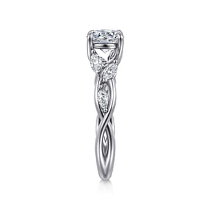 Charlina - 14K White Gold Floral Round Diamond Engagement Ring