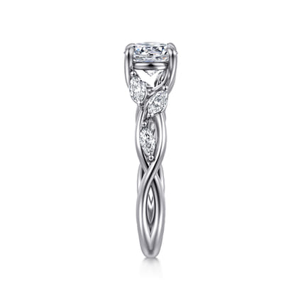 Charlina - 14K White Gold Floral Round Diamond Engagement Ring