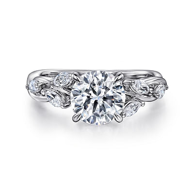 Charlina - 14K White Gold Floral Round Diamond Engagement Ring