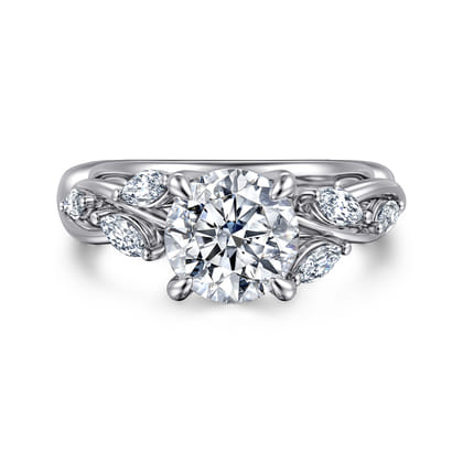 Charlina - 14K White Gold Floral Round Diamond Engagement Ring