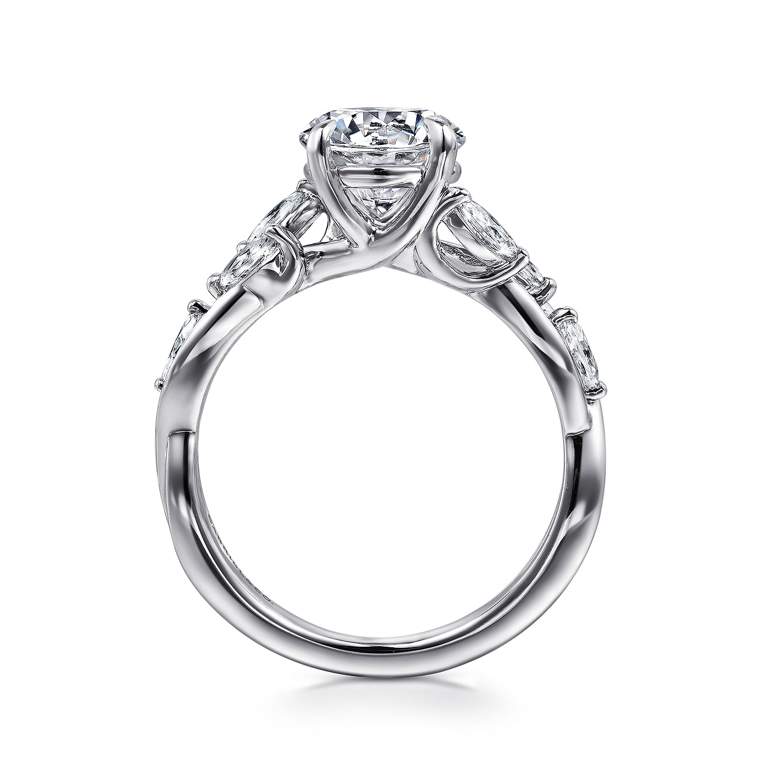 Charlina - 14K White Gold Floral Round Diamond Engagement Ring