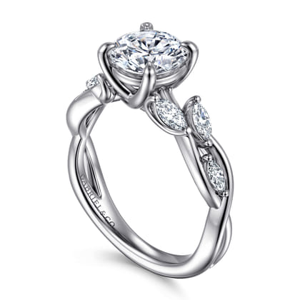 Charlina - 14K White Gold Floral Round Diamond Engagement Ring