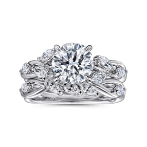 Charlina - 14K White Gold Floral Round Diamond Engagement Ring