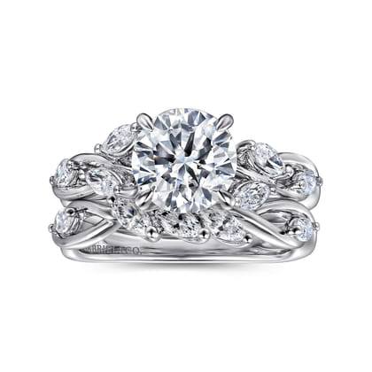 Charlina - 14K White Gold Floral Round Diamond Engagement Ring
