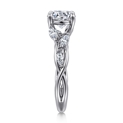 Charlina - 14K White Gold Floral Round Diamond Engagement Ring