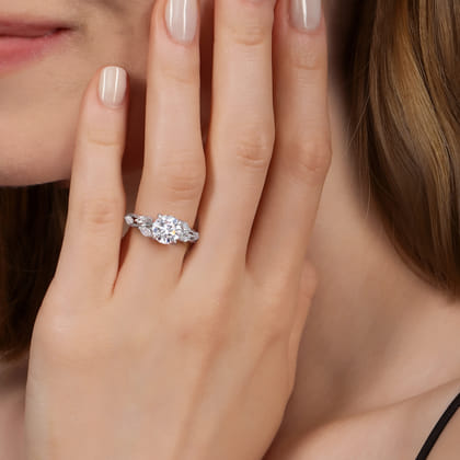 Charlina - 14K White Gold Floral Round Diamond Engagement Ring