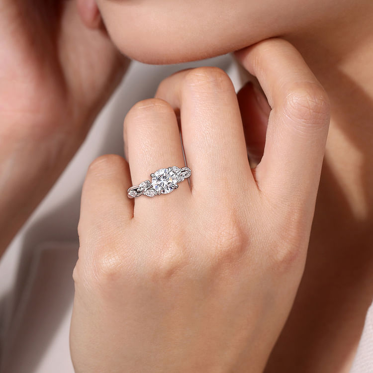 Charlina - 14K White Gold Floral Round Diamond Engagement Ring