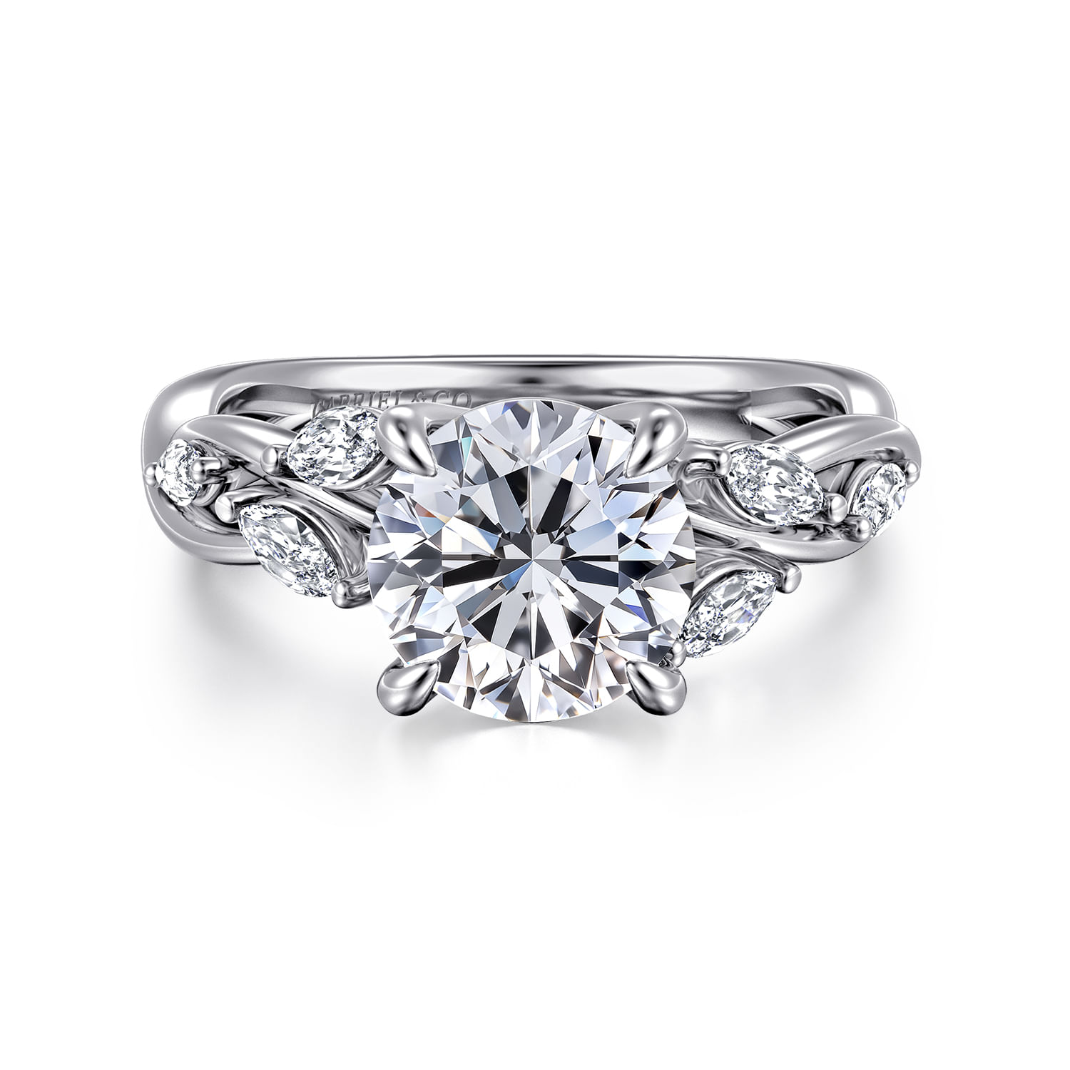Charlina - 14K White Gold Floral Round Diamond Engagement Ring