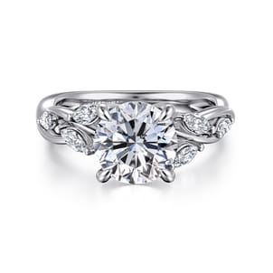 Charlina - 14K White Gold Floral Round Diamond Engagement Ring