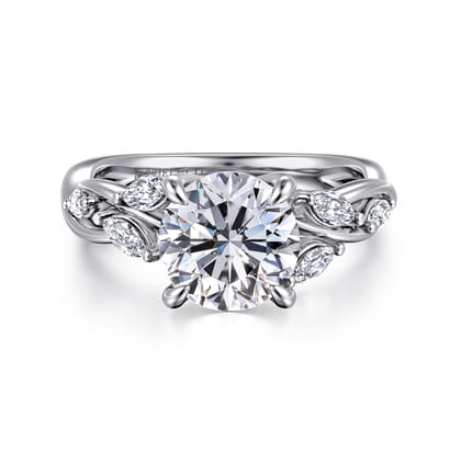Charlina - 14K White Gold Floral Round Diamond Engagement Ring
