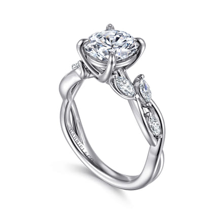 Charlina - 14K White Gold Floral Round Diamond Engagement Ring