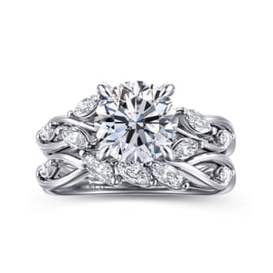 Charlina - 14K White Gold Floral Round Diamond Engagement Ring