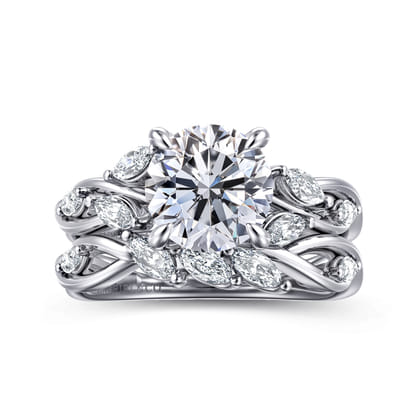 Charlina - 14K White Gold Floral Round Diamond Engagement Ring