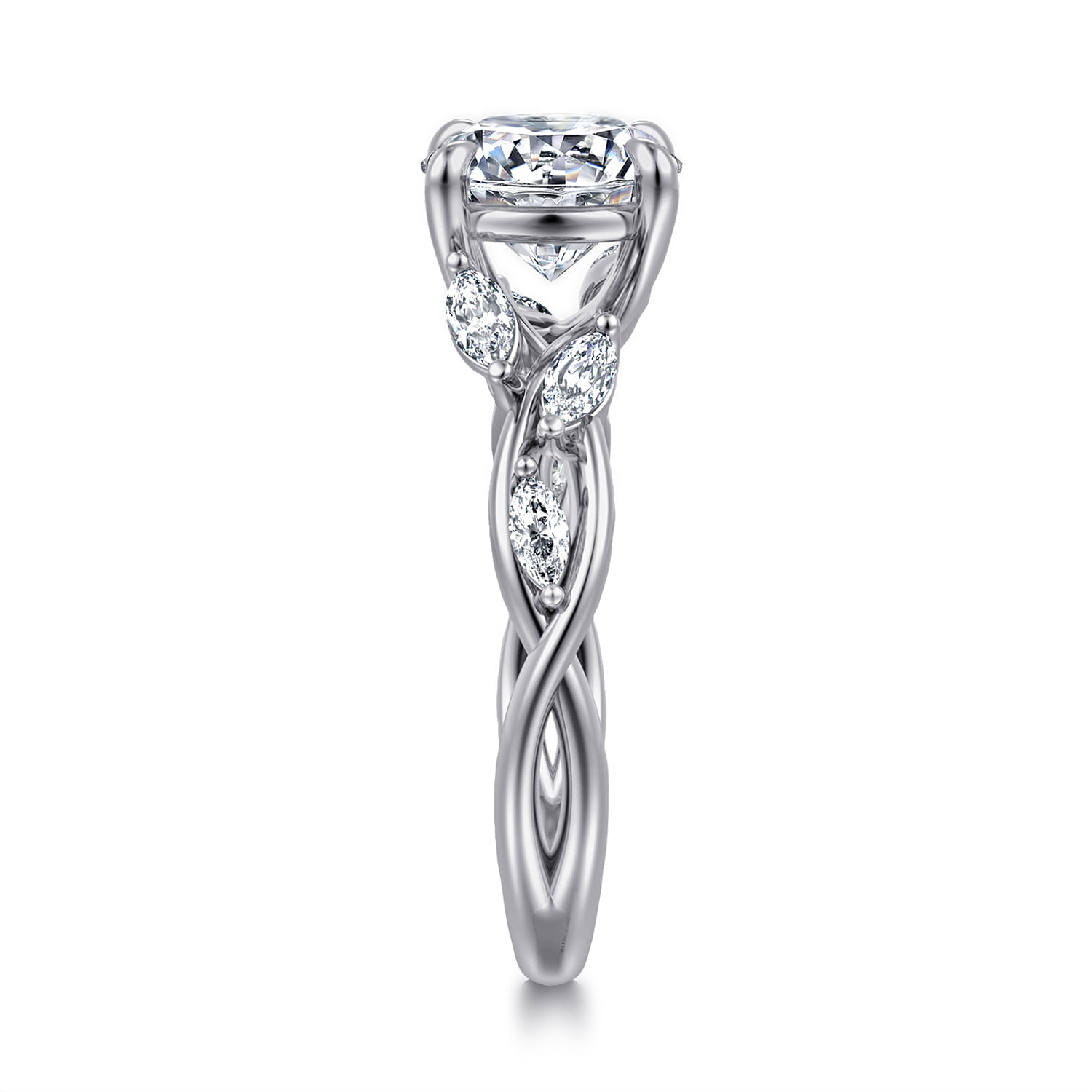 Charlina - 14K White Gold Floral Round Diamond Engagement Ring