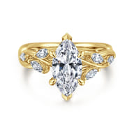 Charlina - 14K Yellow Gold 6 Prong Floral Marquise Shape Diamond Engagement Ring