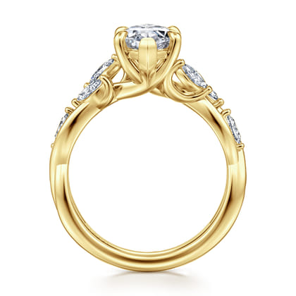 Charlina - 14K Yellow Gold 6 Prong Floral Marquise Shape Diamond Engagement Ring